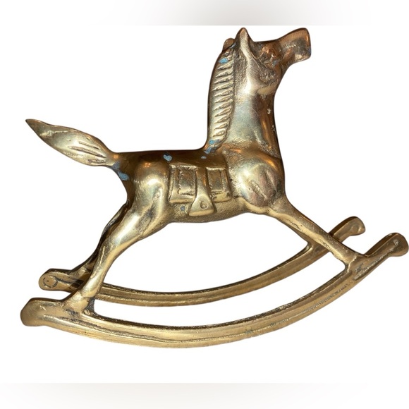 MINIATURE ROCKING HORSE DECOR Vintage Solid Brass Decorative Figurine 6” Tall - Picture 2 of 6